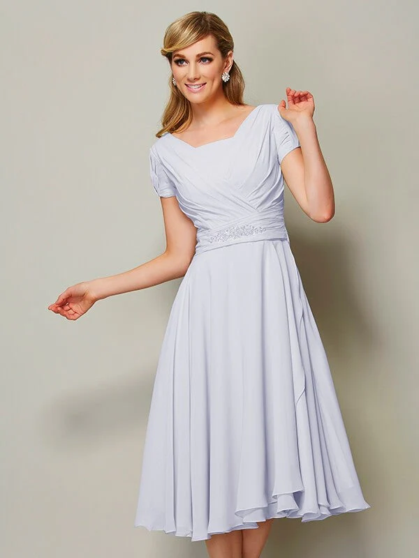 Modern Bateau Short Sleeves Ruffles Short Chiffon Bridesmaid Dresses - Image 28