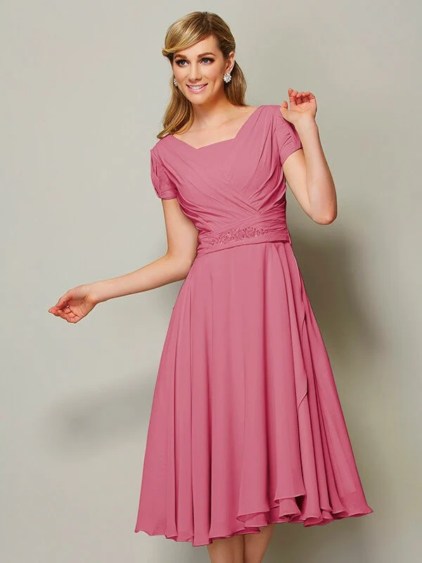 Modern Bateau Short Sleeves Ruffles Short Chiffon Bridesmaid Dresses - Image 29