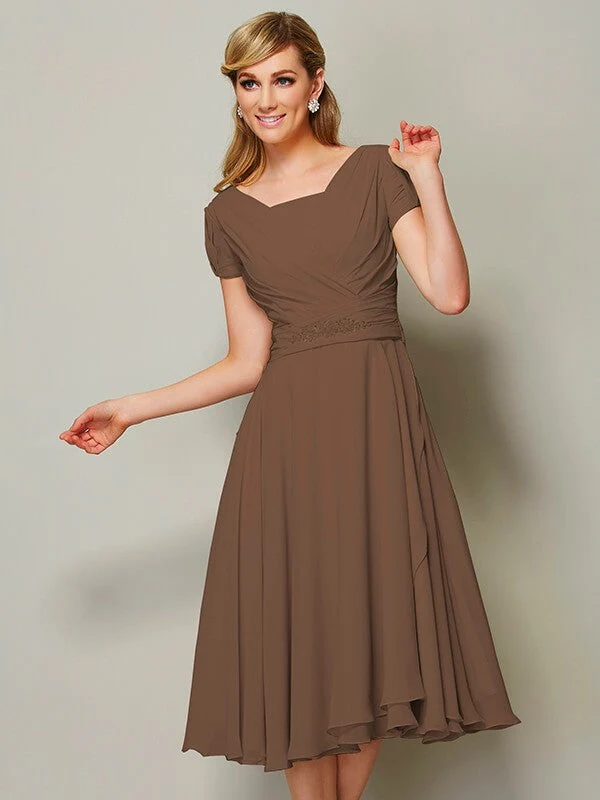 Modern Bateau Short Sleeves Ruffles Short Chiffon Bridesmaid Dresses - Image 3