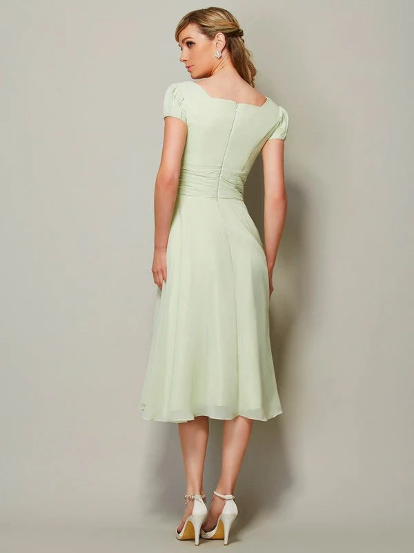 Modern Bateau Short Sleeves Ruffles Short Chiffon Bridesmaid Dresses - Image 30