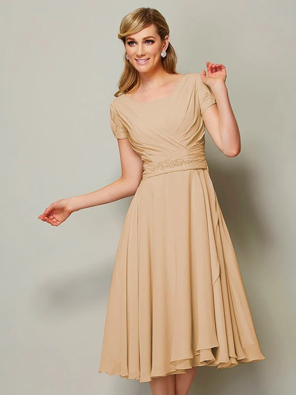 Modern Bateau Short Sleeves Ruffles Short Chiffon Bridesmaid Dresses - Image 4