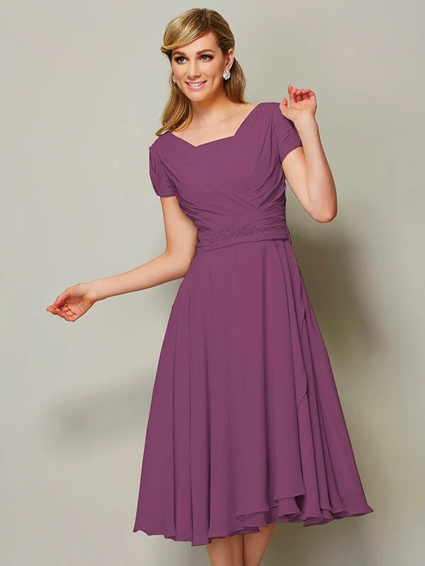 Modern Bateau Short Sleeves Ruffles Short Chiffon Bridesmaid Dresses - Image 5