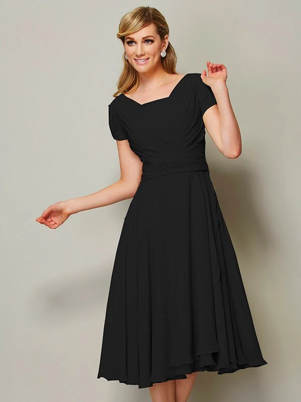 Modern Bateau Short Sleeves Ruffles Short Chiffon Bridesmaid Dresses - Image 6