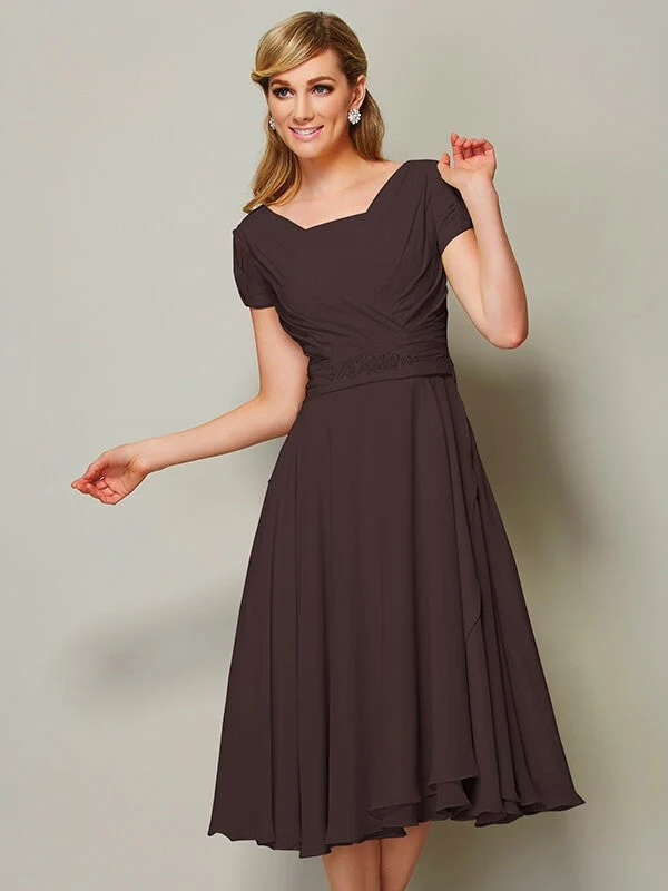 Modern Bateau Short Sleeves Ruffles Short Chiffon Bridesmaid Dresses - Image 7