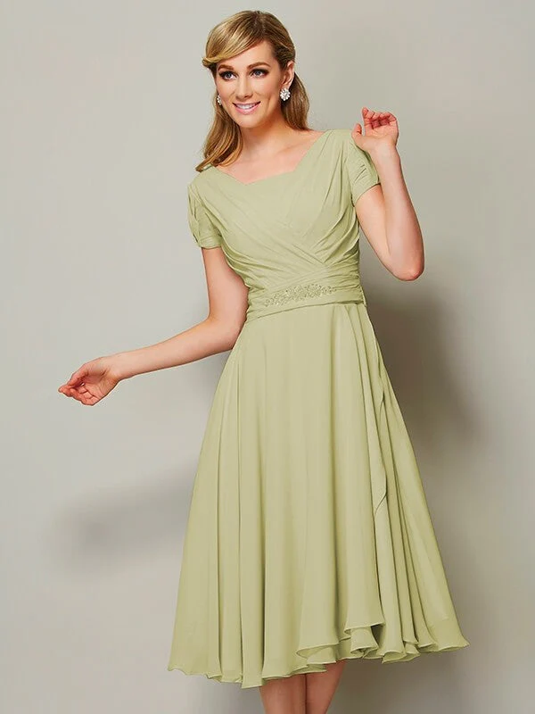 Modern Bateau Short Sleeves Ruffles Short Chiffon Bridesmaid Dresses - Image 8