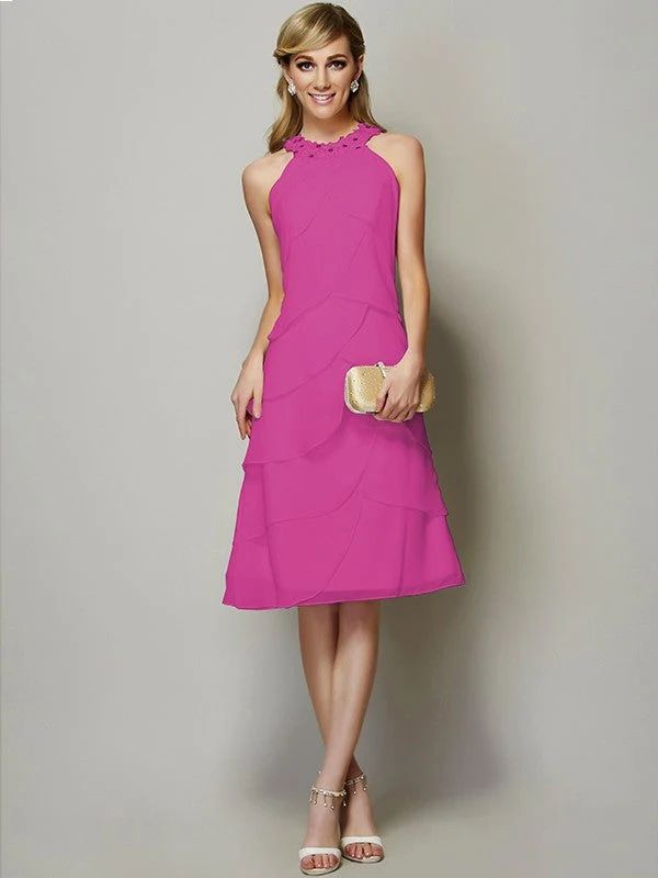 Modern Bateau Sleeveless Beading Short Chiffon Bridesmaid Dresses - Image 11
