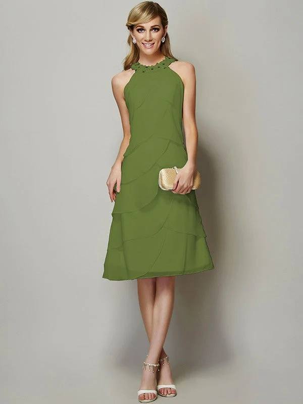 Modern Bateau Sleeveless Beading Short Chiffon Bridesmaid Dresses - Image 14