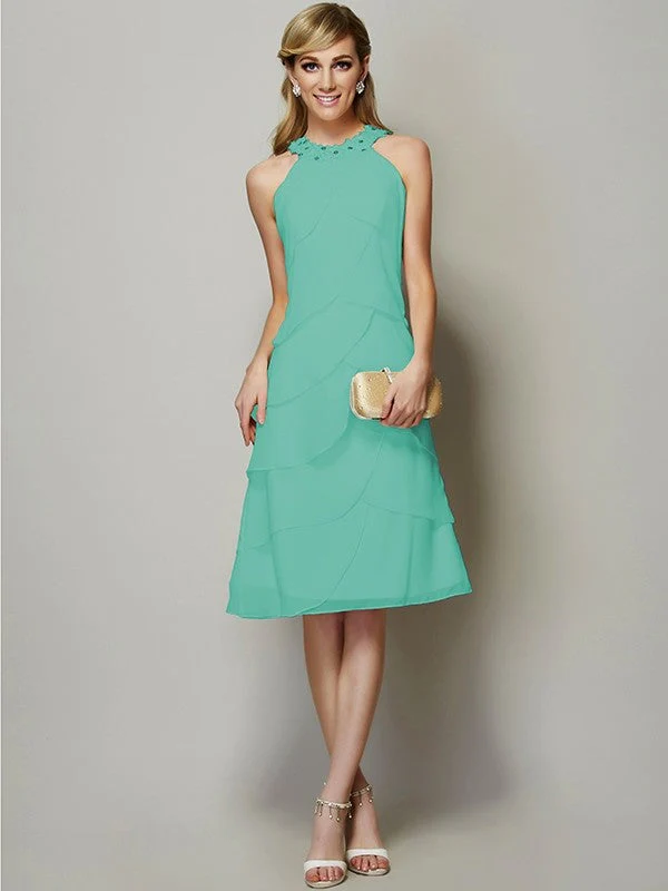 Modern Bateau Sleeveless Beading Short Chiffon Bridesmaid Dresses - Image 15