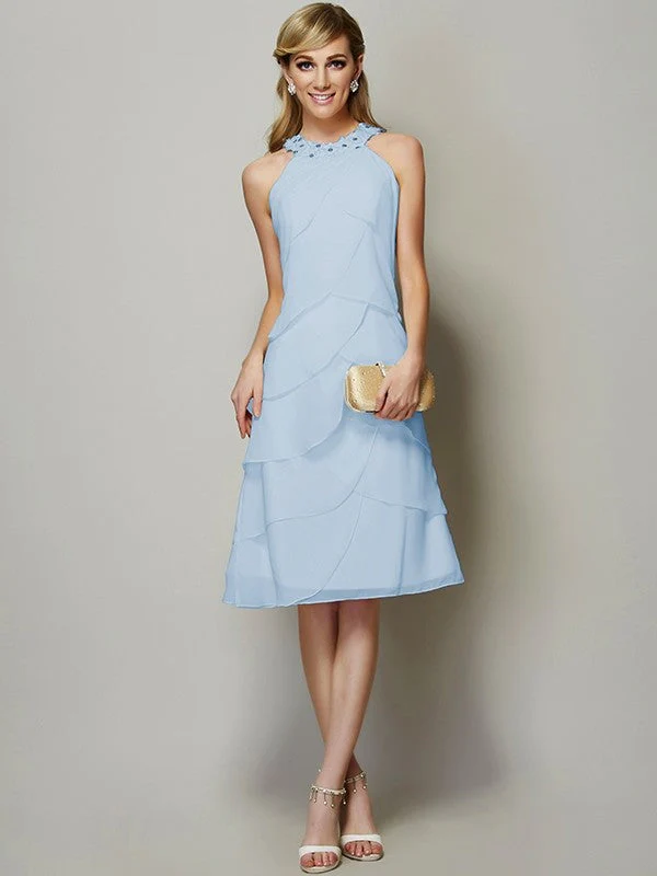 Modern Bateau Sleeveless Beading Short Chiffon Bridesmaid Dresses - Image 16