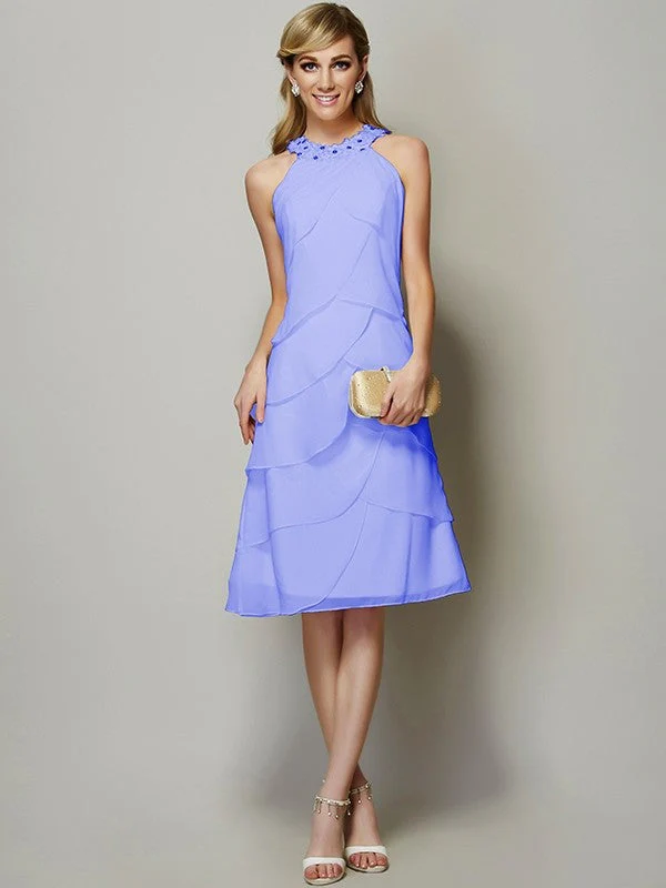 Modern Bateau Sleeveless Beading Short Chiffon Bridesmaid Dresses - Image 17