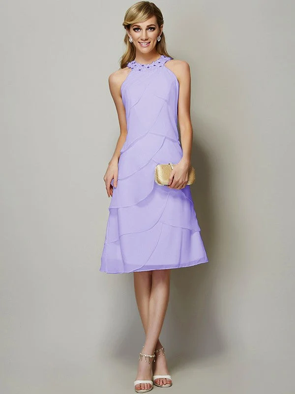 Modern Bateau Sleeveless Beading Short Chiffon Bridesmaid Dresses - Image 19
