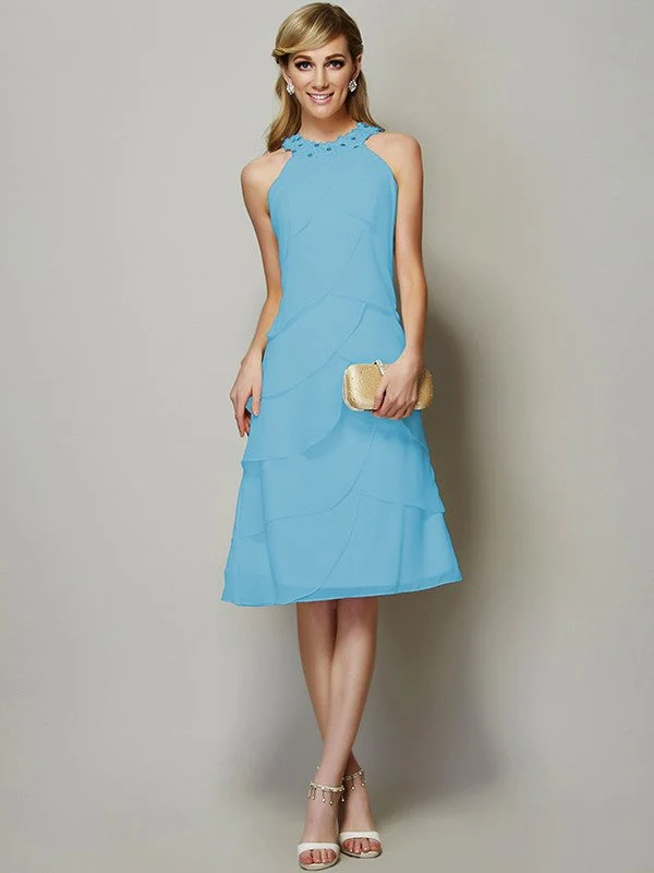 Modern Bateau Sleeveless Beading Short Chiffon Bridesmaid Dresses - Image 2