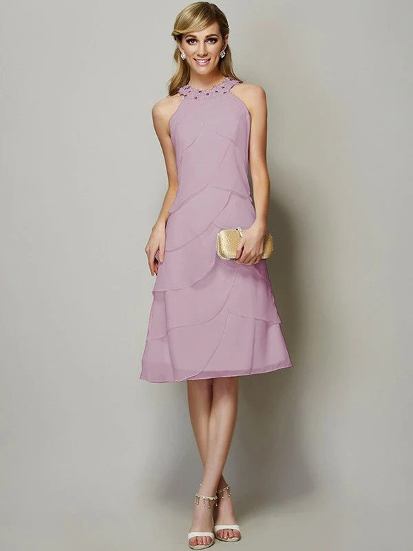 Modern Bateau Sleeveless Beading Short Chiffon Bridesmaid Dresses - Image 20