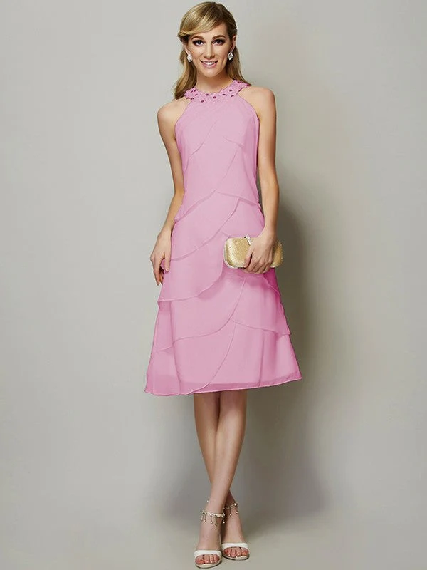 Modern Bateau Sleeveless Beading Short Chiffon Bridesmaid Dresses - Image 21
