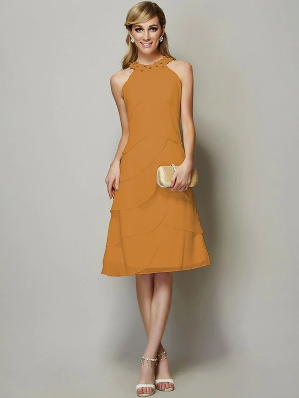 Modern Bateau Sleeveless Beading Short Chiffon Bridesmaid Dresses - Image 22