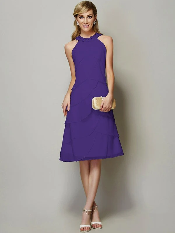 Modern Bateau Sleeveless Beading Short Chiffon Bridesmaid Dresses - Image 23