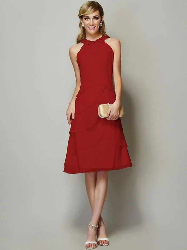 Modern Bateau Sleeveless Beading Short Chiffon Bridesmaid Dresses - Image 24