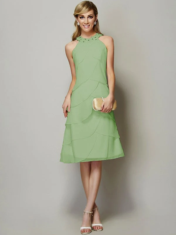 Modern Bateau Sleeveless Beading Short Chiffon Bridesmaid Dresses - Image 25