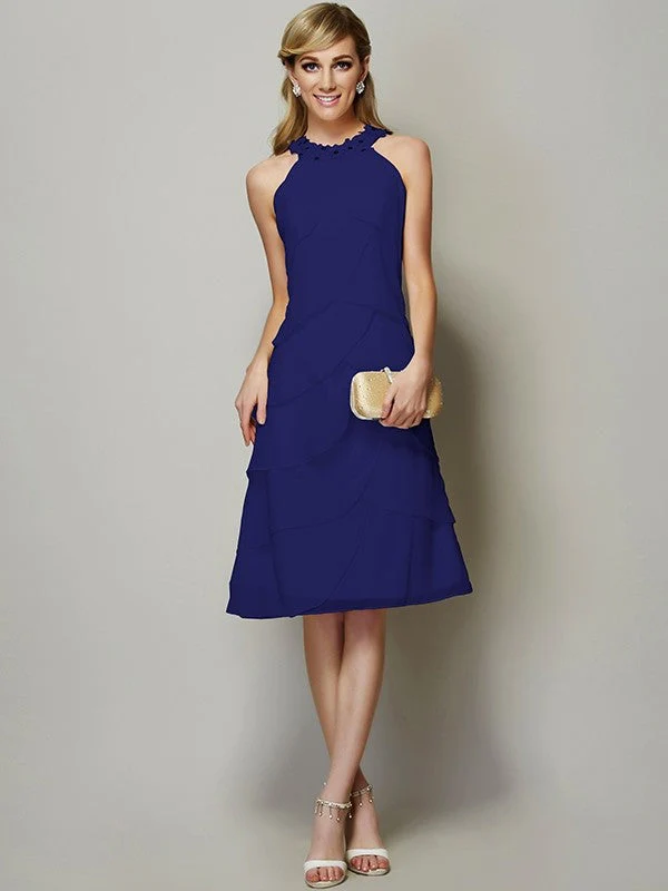 Modern Bateau Sleeveless Beading Short Chiffon Bridesmaid Dresses - Image 26