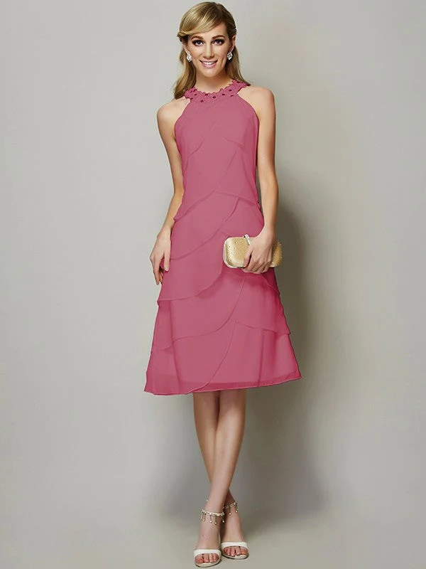 Modern Bateau Sleeveless Beading Short Chiffon Bridesmaid Dresses - Image 27