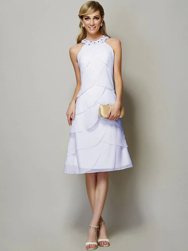 Modern Bateau Sleeveless Beading Short Chiffon Bridesmaid Dresses - Image 28