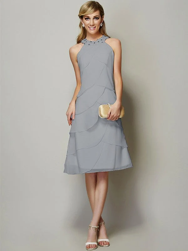 Modern Bateau Sleeveless Beading Short Chiffon Bridesmaid Dresses - Image 29
