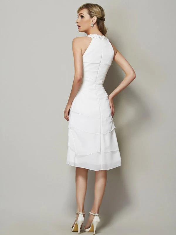 Modern Bateau Sleeveless Beading Short Chiffon Bridesmaid Dresses - Image 30