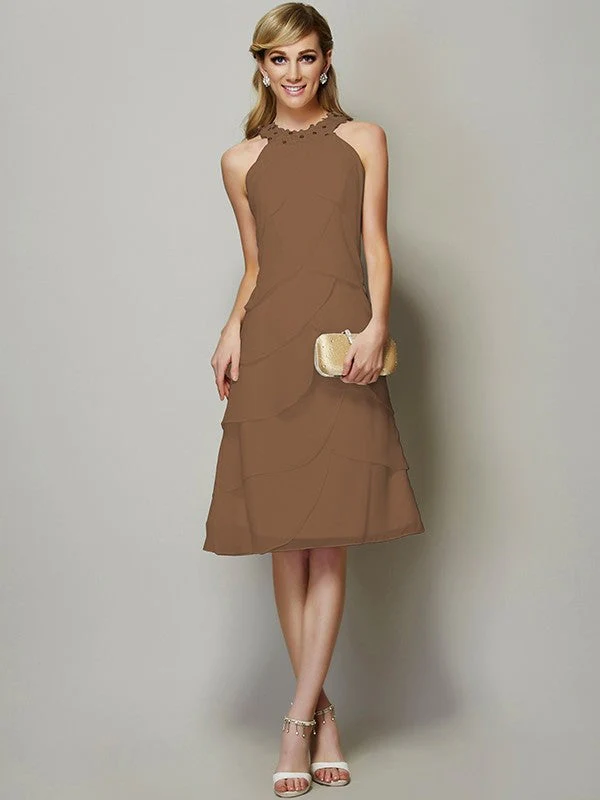 Modern Bateau Sleeveless Beading Short Chiffon Bridesmaid Dresses - Image 4
