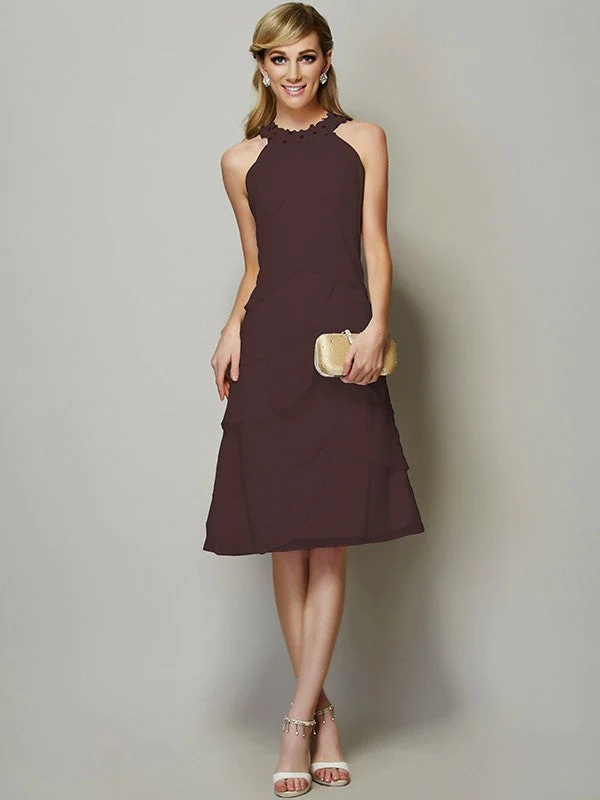 Modern Bateau Sleeveless Beading Short Chiffon Bridesmaid Dresses - Image 5