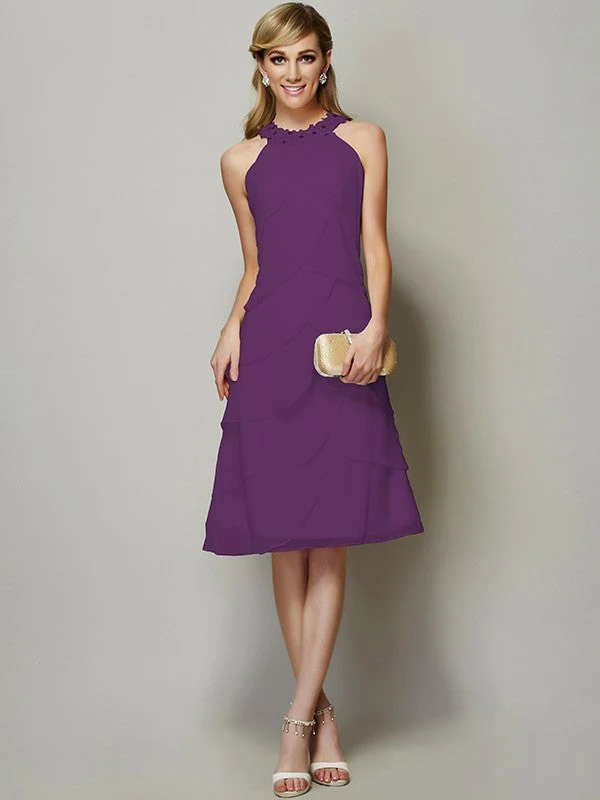 Modern Bateau Sleeveless Beading Short Chiffon Bridesmaid Dresses - Image 6