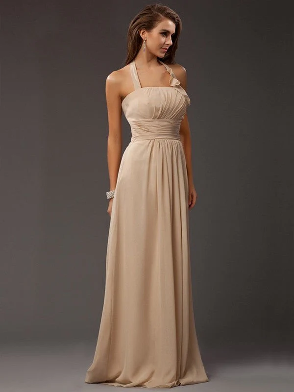 Charming Halter Sleeveless Ruffles Long Chiffon Bridesmaid Dresses - Image 11