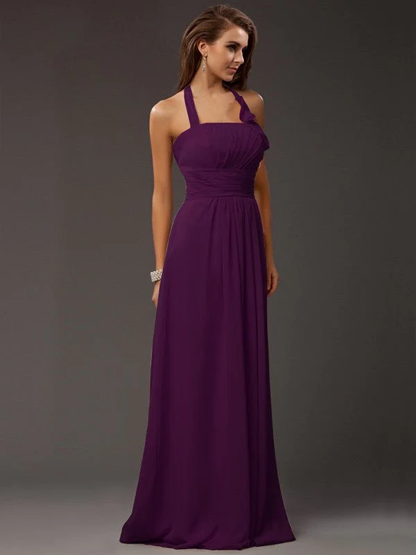 Charming Halter Sleeveless Ruffles Long Chiffon Bridesmaid Dresses - Image 12