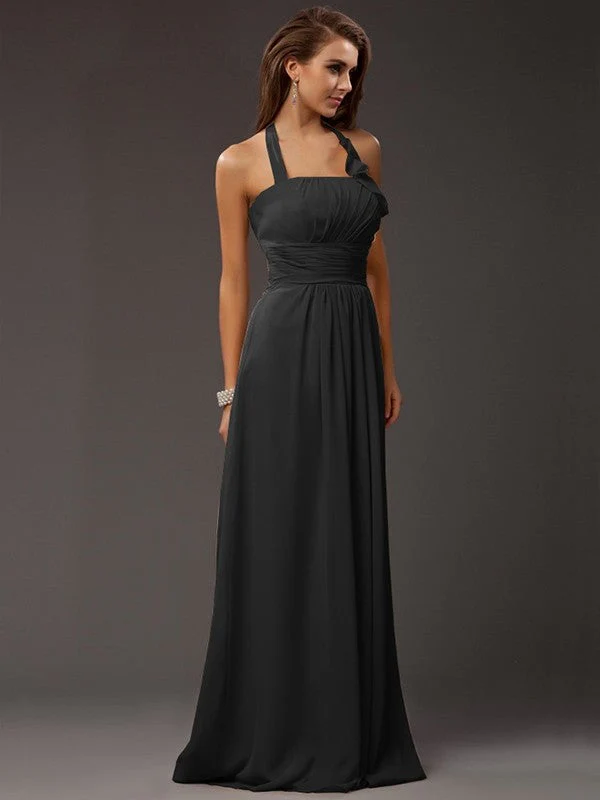 Charming Halter Sleeveless Ruffles Long Chiffon Bridesmaid Dresses - Image 13
