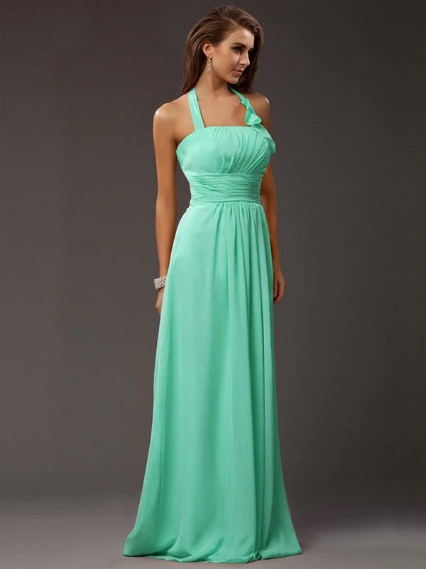 Charming Halter Sleeveless Ruffles Long Chiffon Bridesmaid Dresses - Image 14