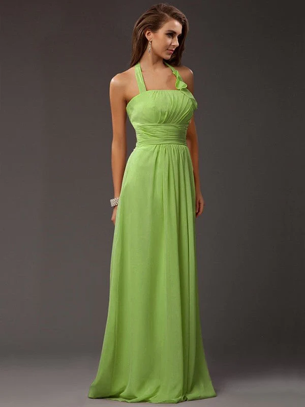 Charming Halter Sleeveless Ruffles Long Chiffon Bridesmaid Dresses - Image 15