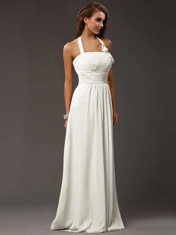 Charming Halter Sleeveless Ruffles Long Chiffon Bridesmaid Dresses - Image 16