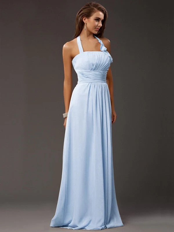 Charming Halter Sleeveless Ruffles Long Chiffon Bridesmaid Dresses - Image 17