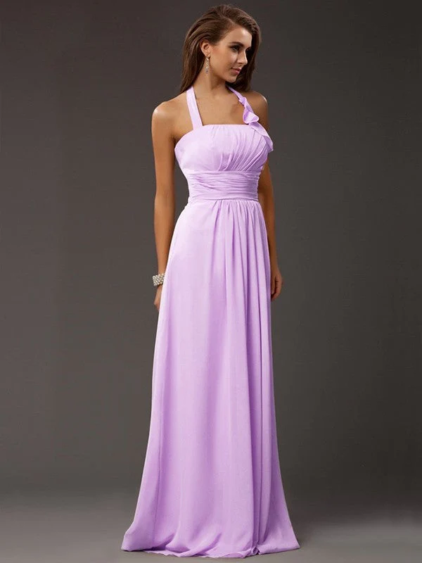 Charming Halter Sleeveless Ruffles Long Chiffon Bridesmaid Dresses - Image 18