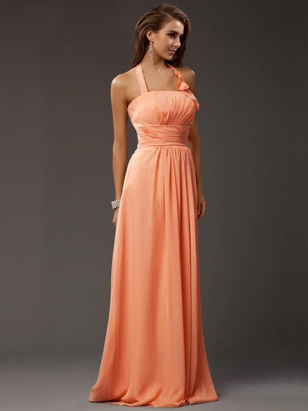 Charming Halter Sleeveless Ruffles Long Chiffon Bridesmaid Dresses - Image 19