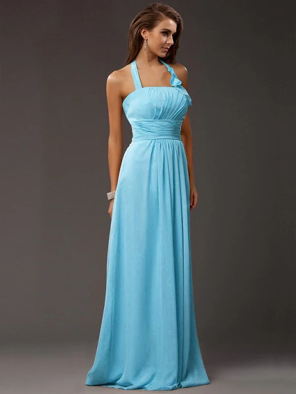 Charming Halter Sleeveless Ruffles Long Chiffon Bridesmaid Dresses - Image 2