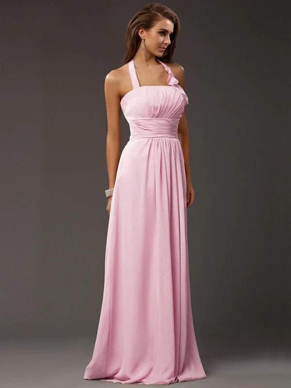 Charming Halter Sleeveless Ruffles Long Chiffon Bridesmaid Dresses - Image 20