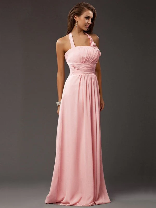 Charming Halter Sleeveless Ruffles Long Chiffon Bridesmaid Dresses - Image 21