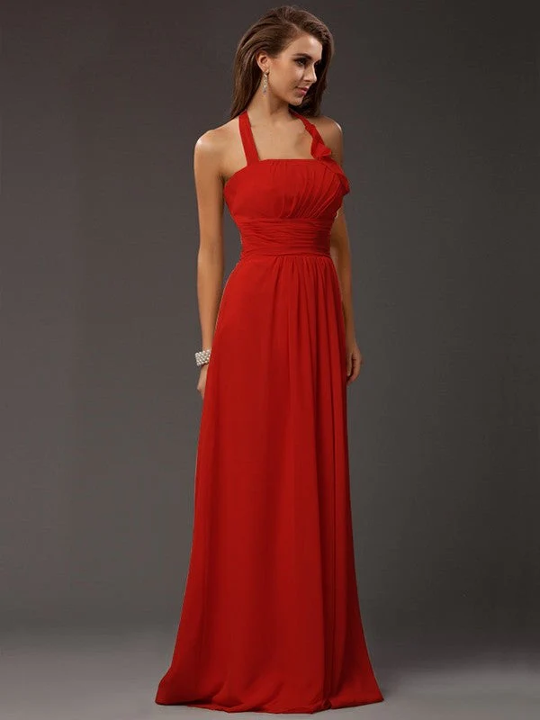 Charming Halter Sleeveless Ruffles Long Chiffon Bridesmaid Dresses - Image 22