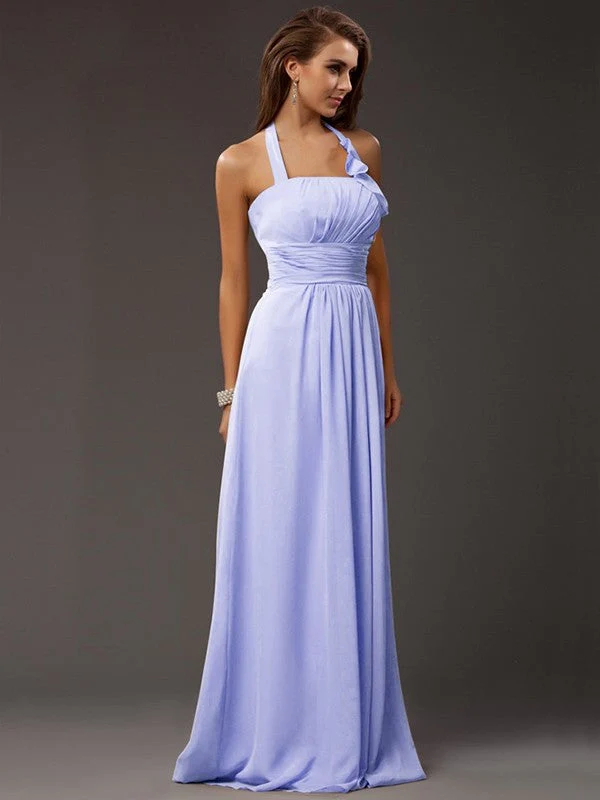 Charming Halter Sleeveless Ruffles Long Chiffon Bridesmaid Dresses - Image 23