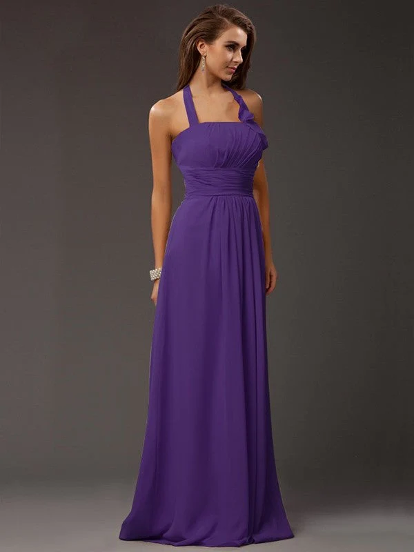 Charming Halter Sleeveless Ruffles Long Chiffon Bridesmaid Dresses - Image 24
