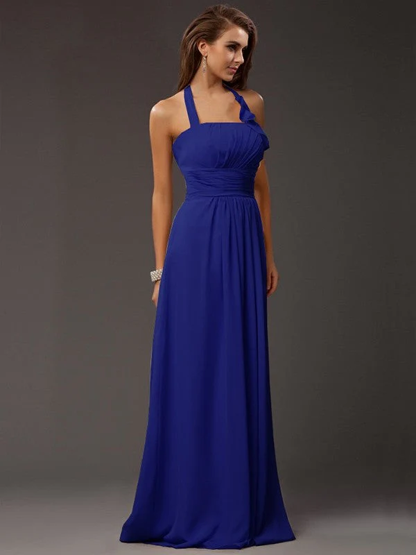 Charming Halter Sleeveless Ruffles Long Chiffon Bridesmaid Dresses - Image 25