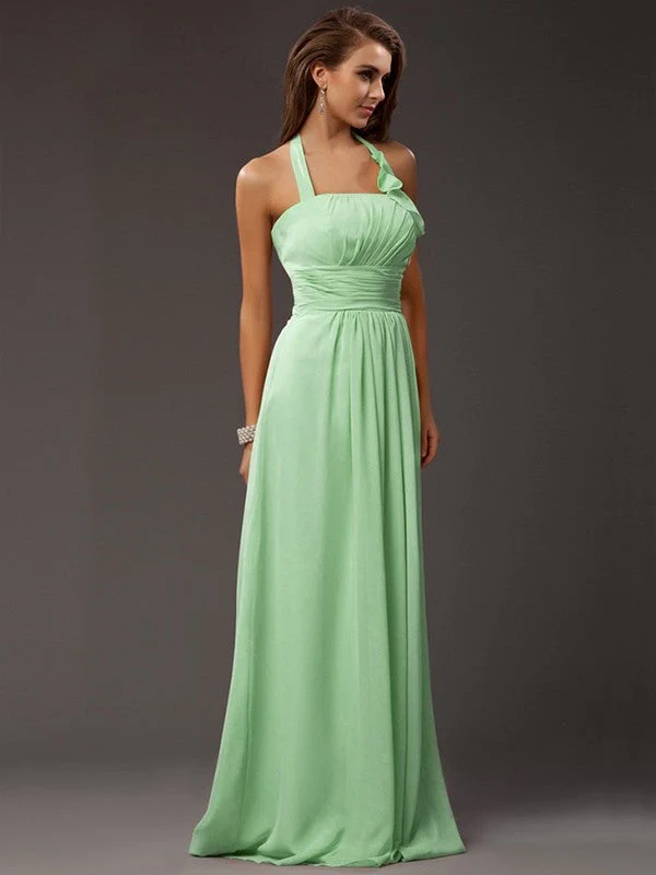 Charming Halter Sleeveless Ruffles Long Chiffon Bridesmaid Dresses - Image 26