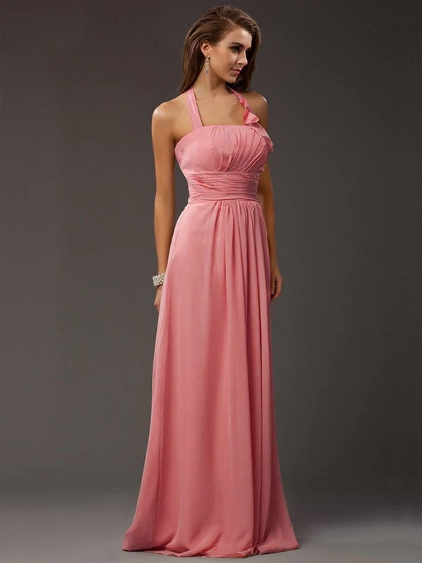 Charming Halter Sleeveless Ruffles Long Chiffon Bridesmaid Dresses - Image 27
