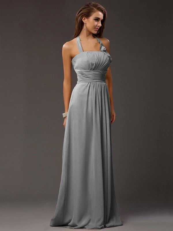 Charming Halter Sleeveless Ruffles Long Chiffon Bridesmaid Dresses - Image 29