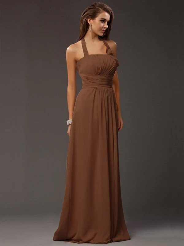 Charming Halter Sleeveless Ruffles Long Chiffon Bridesmaid Dresses - Image 3